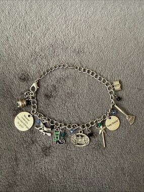 Wicked Silver-tone Charm Bracelet with Green,  Blue, and Black Accents